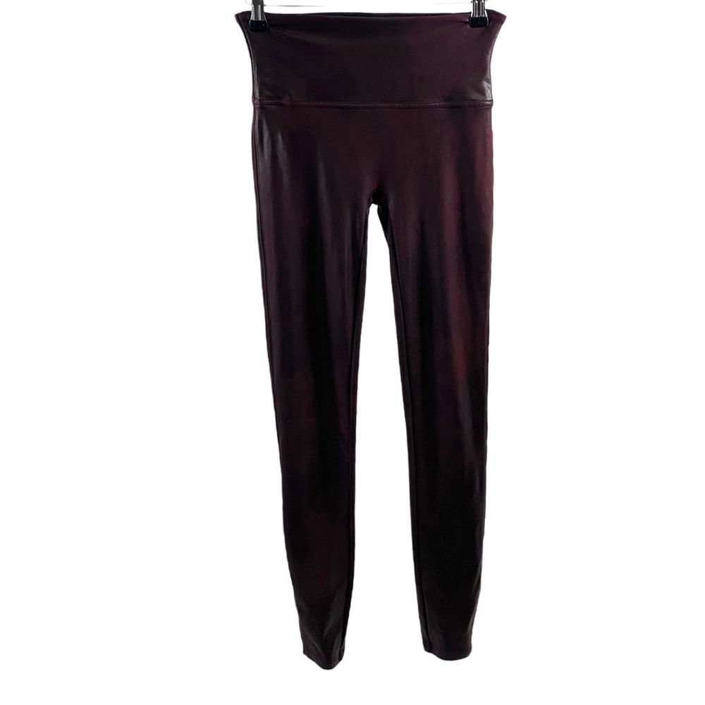 Spanx Burgundy Faux Leather Leggings Size M - Picture 1 of 12